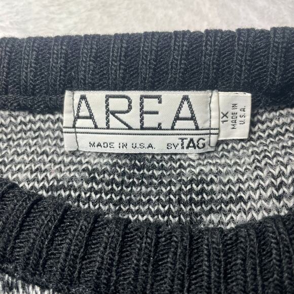Vintage Area by Tag Knit Grandpa Sweater Retro Geometric Black White USA Size 1X - Picture 3 of 8
